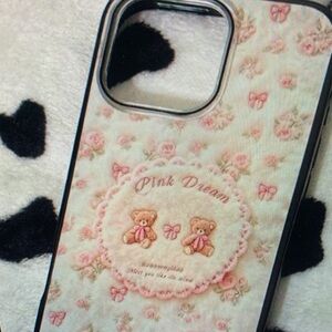 SHEIN Pink Floral Teddy Bear Phone Case